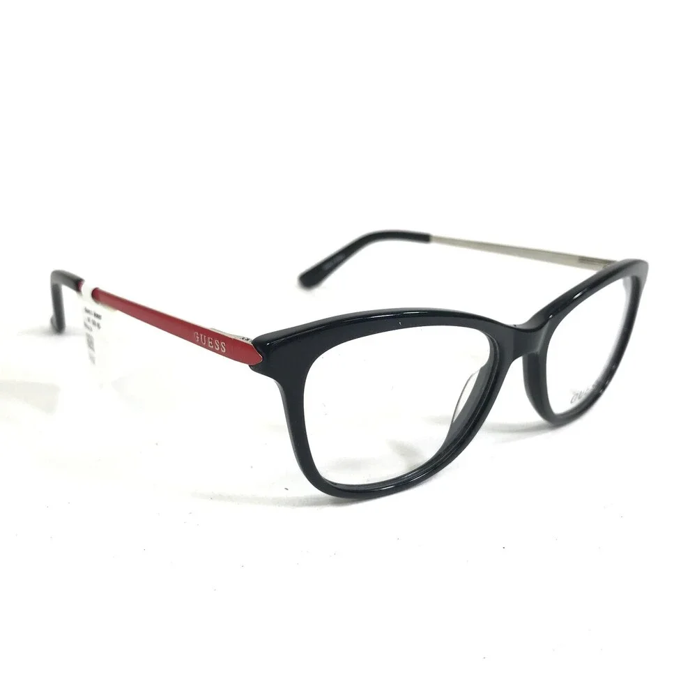 Guess Eyeglasses Frames GU2681 005 Black Red Silver Cat Eye Full Rim 51-16-140